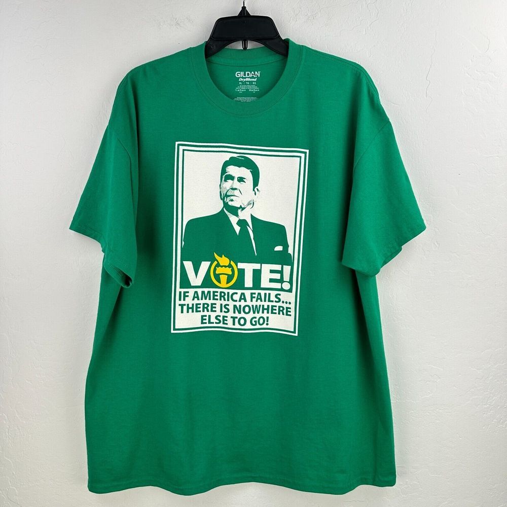 Gildan Tshirt Reagan President Men‎ XL Green Vote America Graphic Print Tee USA